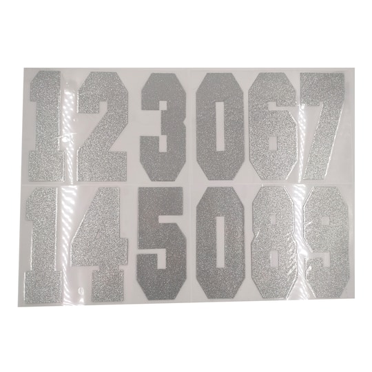 8" Silver Iron-On Glitter Numbers by Make Market®